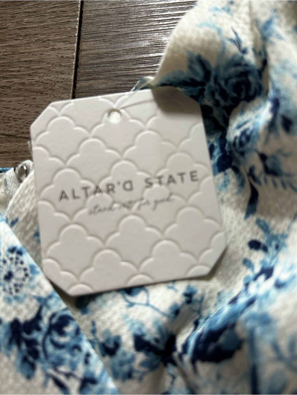 Altar'd State Cream and Blue Floral Puff Sleeve Mini Dress - Picture 3 of 3